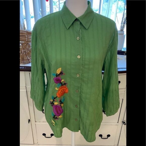 Vintage green floral shirt Medium - Picture 3 of 7